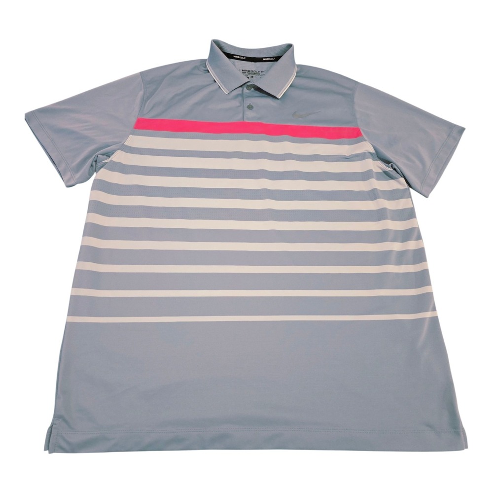 Nike Golf Tour Performance Dri-FIT Polo Mens XL Gray Pink Striped 619836-017